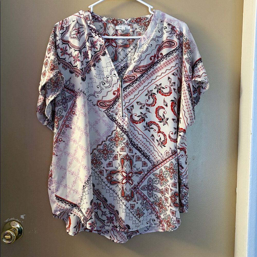 Maurices Red and White Paisley Top